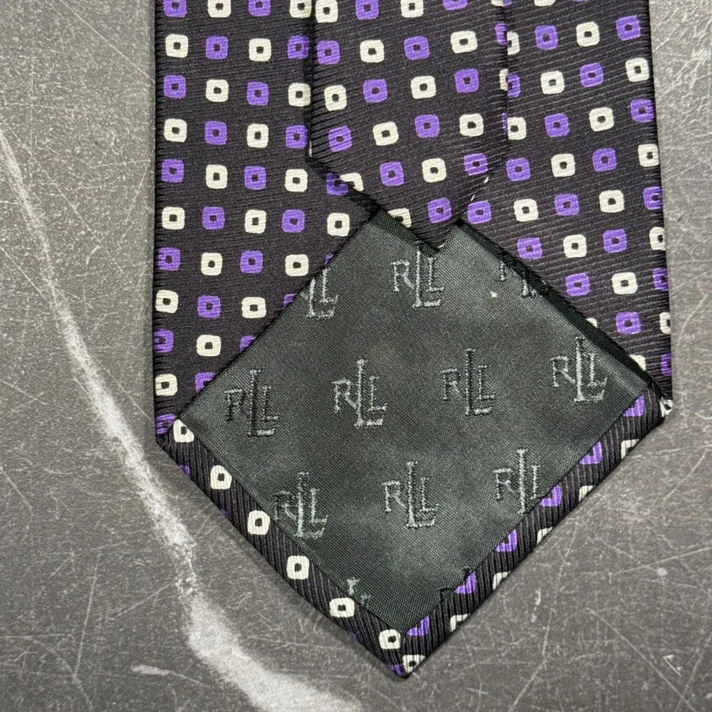 Mens‎ Tie | Lauren Ralph Lauren | Purple White Geometric Square Silk Black 2026
